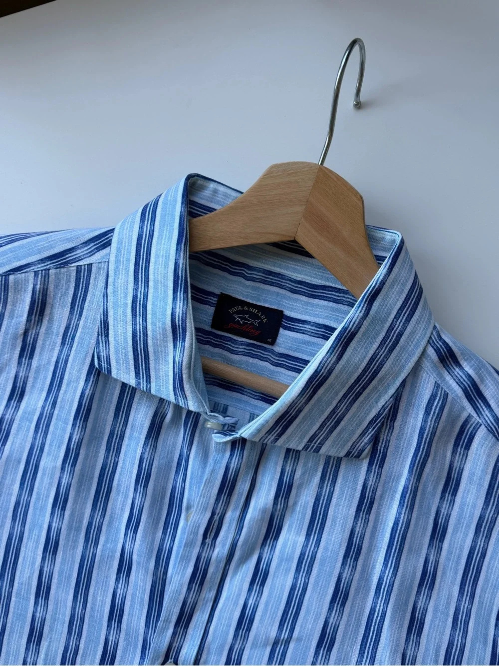 Paul & Shark 100% Linen Blue White Striped Button-Up Shirt - Picture 2 of 7
